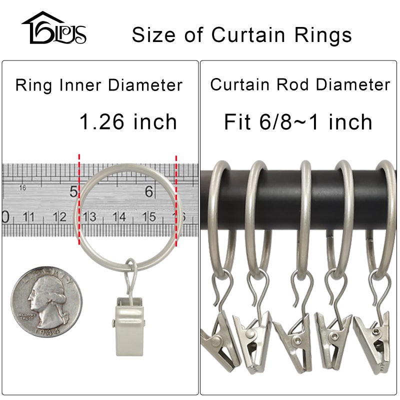 LLPJS 40 Pack Curtain Rings with Clips  Curtain Clip Rings Hooks  Bow Hanger Clips for Hanging Drapery Drapes Bows  Ring 1.26 inch Interior Diameter  Fits up to 1"" Rod  Matte Silver - Image 3